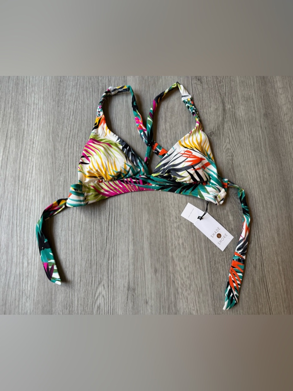 Shade And Shore Tropical Hawaiian Floral Print Triangle Bikini Top XS NWT